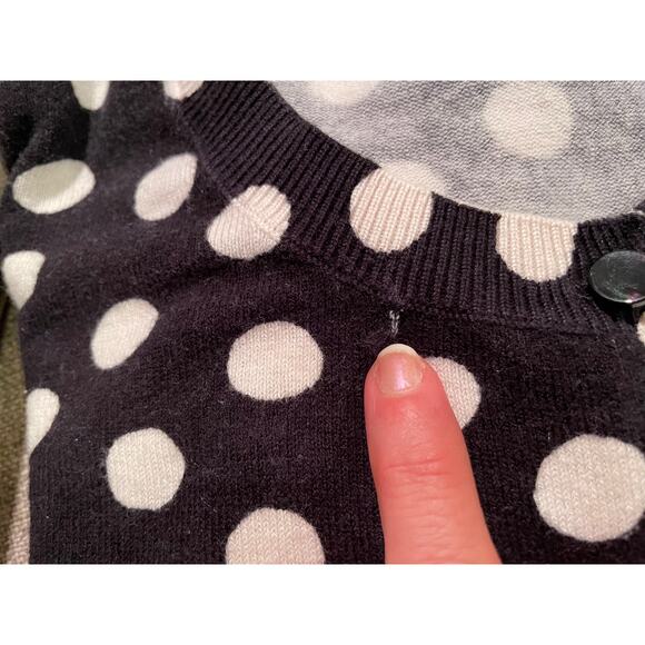 Black & White Polka Dot Cotton Blend Crew Neck Button Down Cardigan, S - Picture 11 of 11
